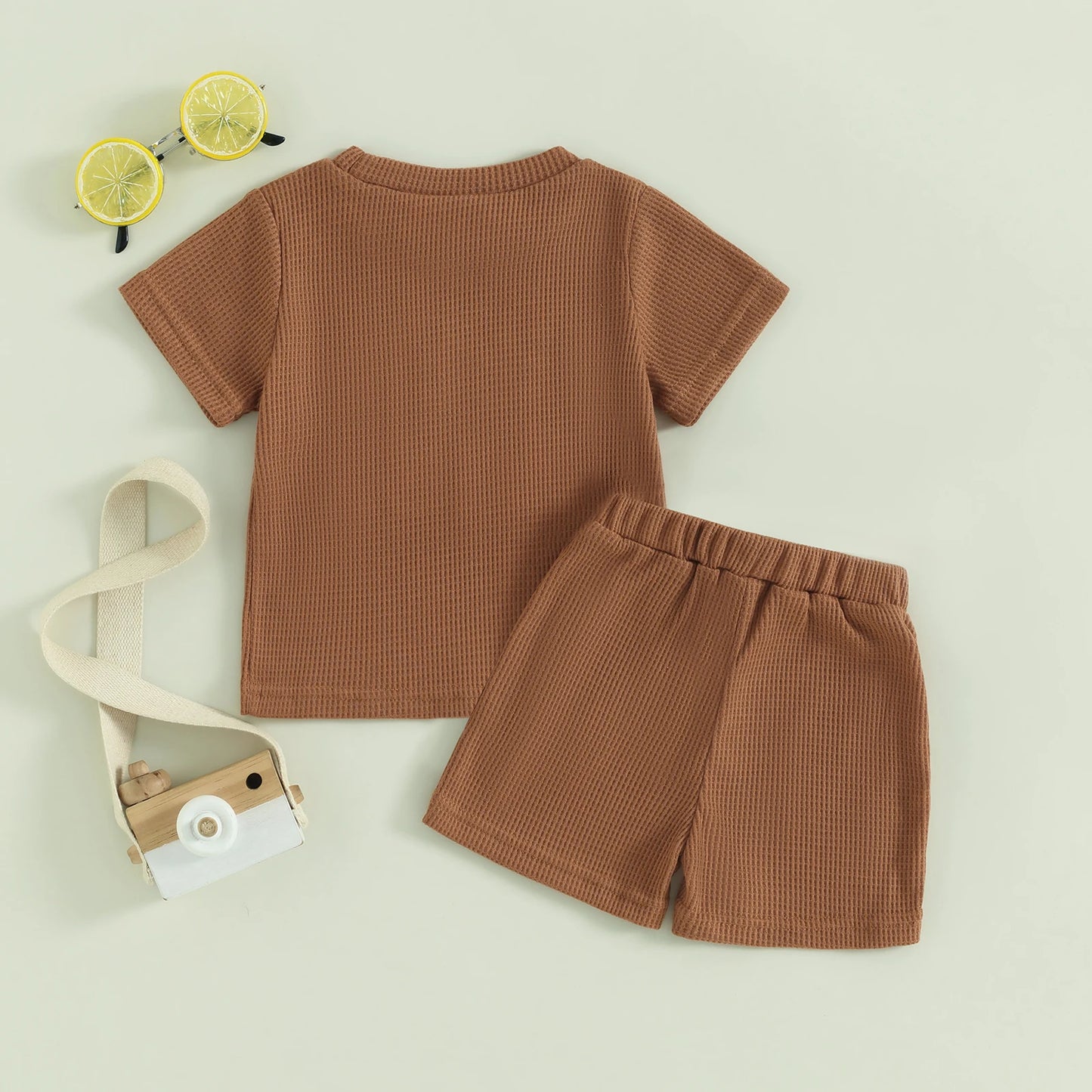 2024-01-20 Lioraitiin Summer Baby Boy Clothes Letter Embroidery Short Sleeve T-Shirt Shorts Set 2Pcs Waffle Knit Outfit