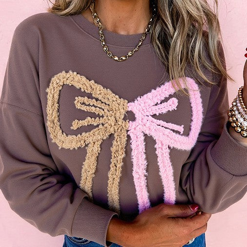 All-match Bow Stitching Loose Sweater Women