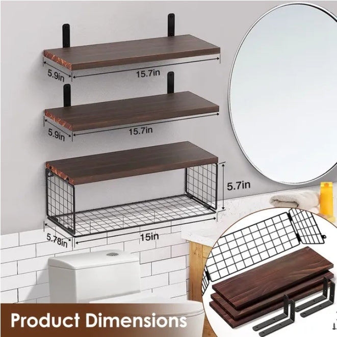 2 In 1 Floating Shelves Wall Mounted With Storage Basket