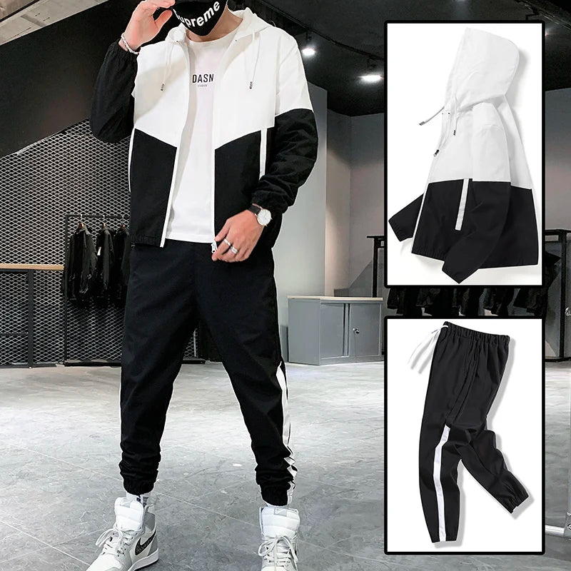 2025 Men Tracksuit Casual Joggers Hooded Sportswear Jackets And Pants 2 Piece Sets Hip Hop Running Sports Suit