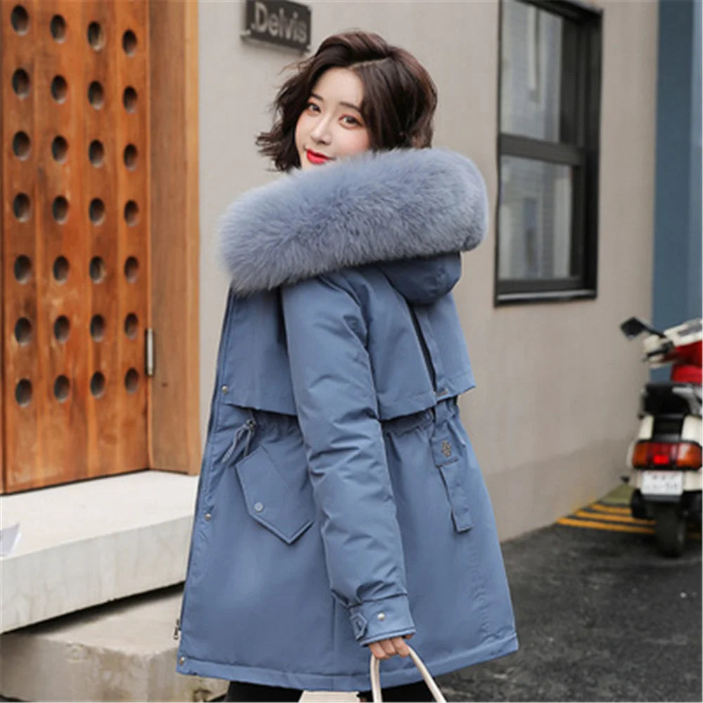 Winter Coat Women 2021 Plus Velvet Parkas Solid Jackets Casual