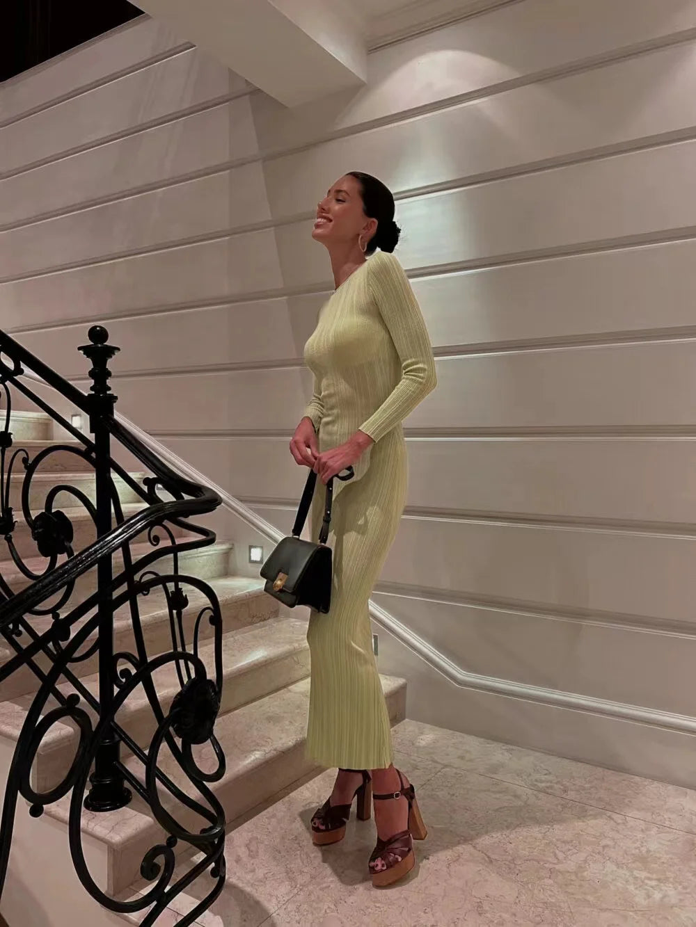 2024 Women Spring Solid Maxi Long Sweater Dress Elegant Casual Fashion Pullover Bodycon Slim Streetwear Knitted Dress Autumn