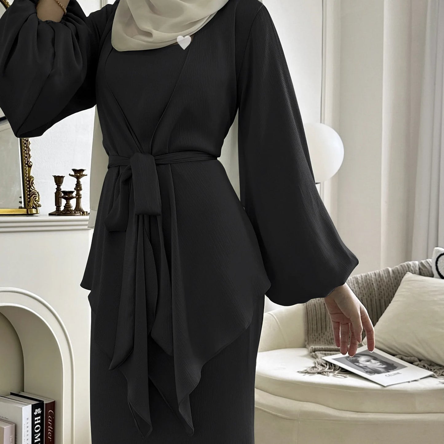 2 Piece Saudi Arabia Muslim Women Satin Abaya Dress for Women Islam Dubai Vacation Modest Clothing Elegant Turkish Robe