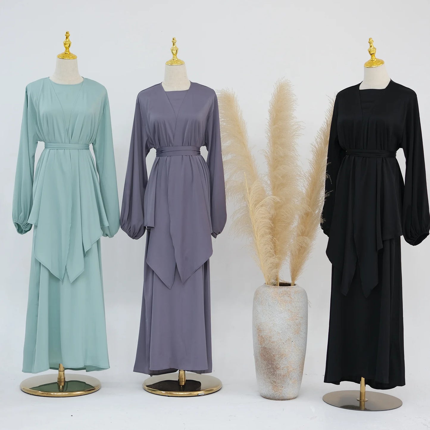 2 Piece Saudi Arabia Muslim Women Satin Abaya Dress for Women Islam Dubai Vacation Modest Clothing Elegant Turkish Robe