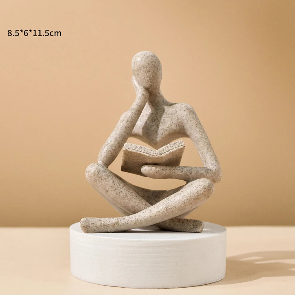 11.5CM Person Who is Thinking Abstract Thinker Sculpture Bookshelf Home Decor Figurine Statue Resin Modern Reading Decoration