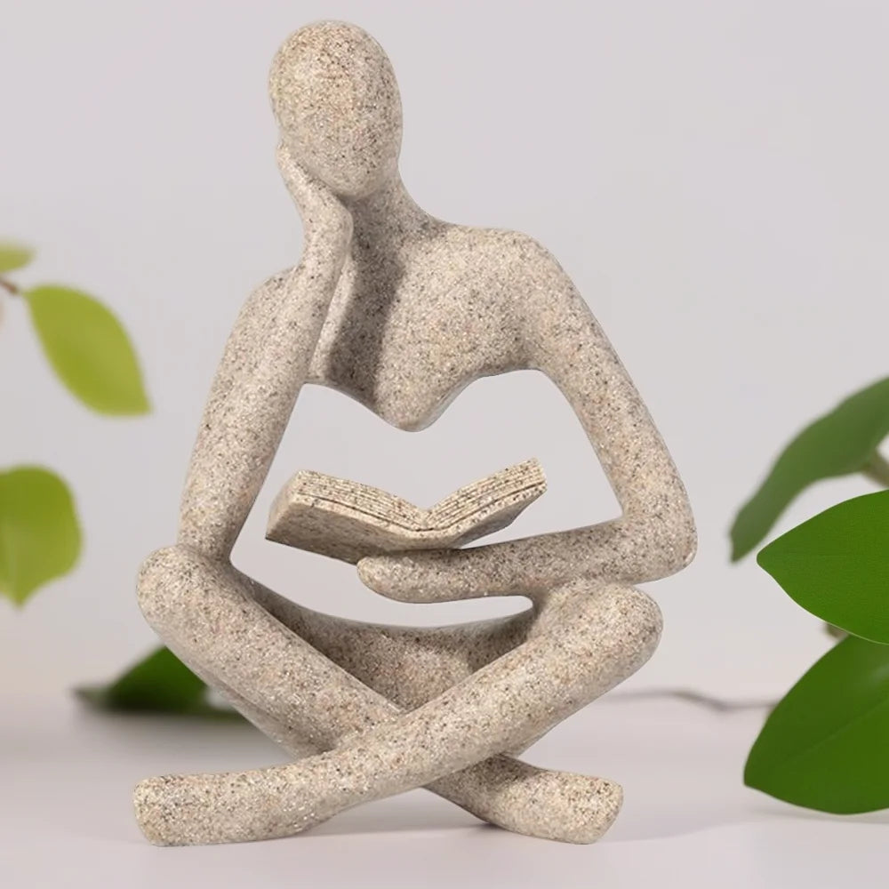 11.5CM Person Who is Thinking Abstract Thinker Sculpture Bookshelf Home Decor Figurine Statue Resin Modern Reading Decoration