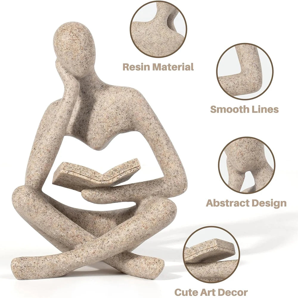11.5CM Person Who is Thinking Abstract Thinker Sculpture Bookshelf Home Decor Figurine Statue Resin Modern Reading Decoration