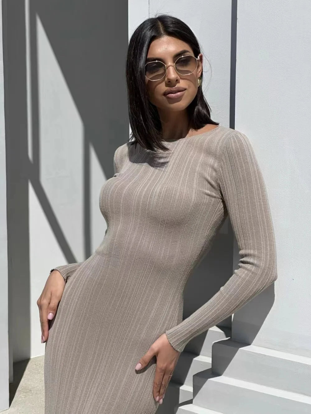 2024 Women Spring Solid Maxi Long Sweater Dress Elegant Casual Fashion Pullover Bodycon Slim Streetwear Knitted Dress Autumn
