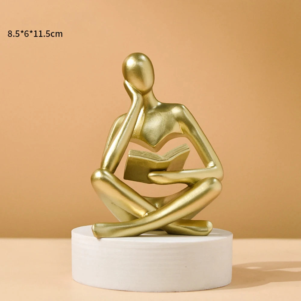 11.5CM Person Who is Thinking Abstract Thinker Sculpture Bookshelf Home Decor Figurine Statue Resin Modern Reading Decoration