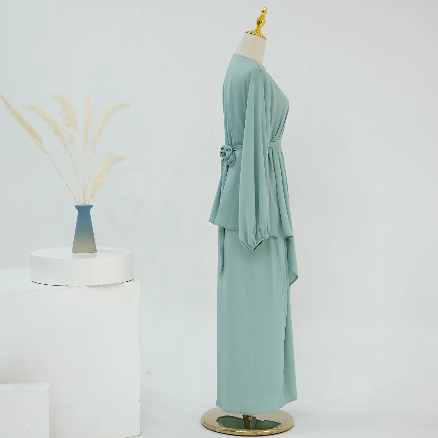 2 Piece Saudi Arabia Muslim Women Satin Abaya Dress for Women Islam Dubai Vacation Modest Clothing Elegant Turkish Robe