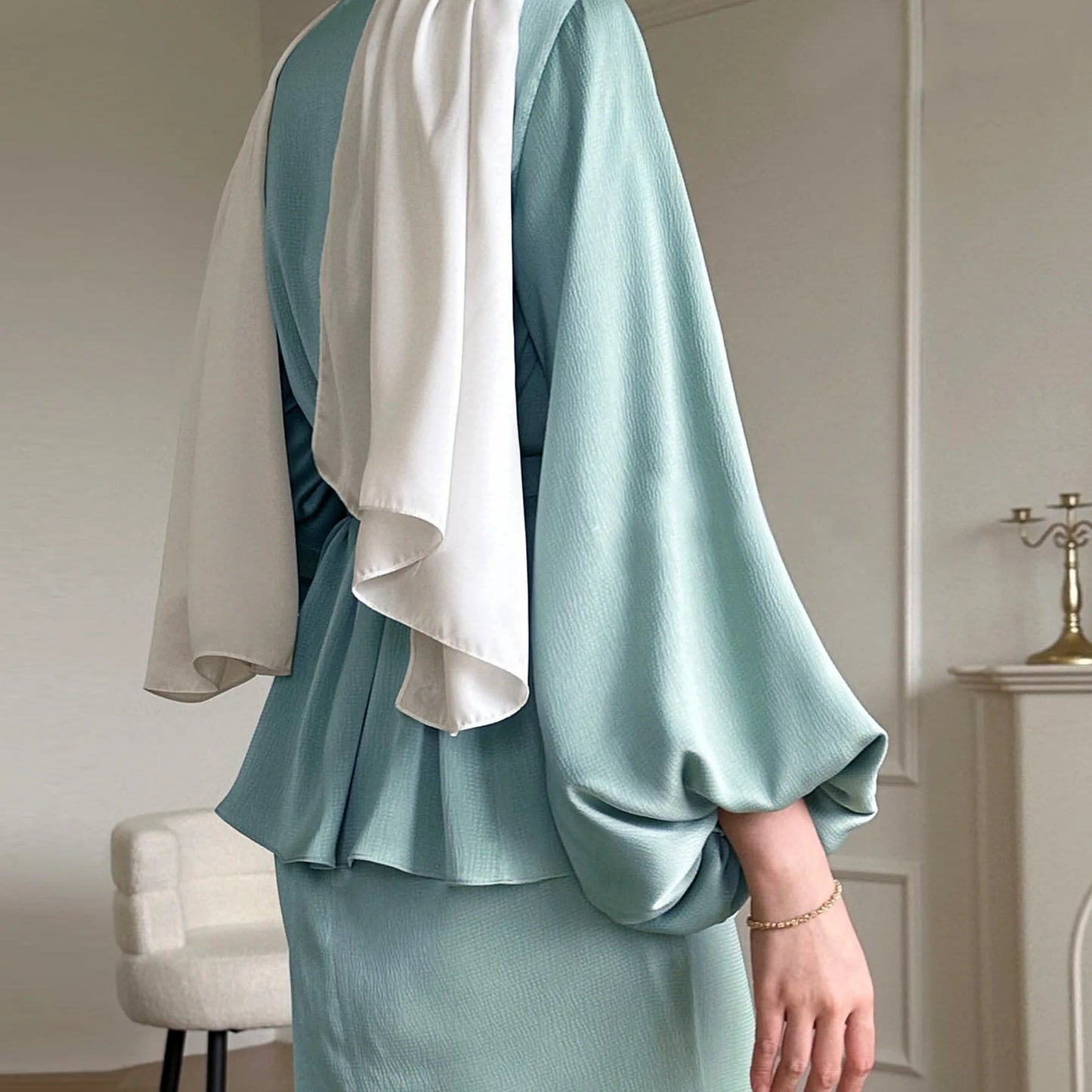 2 Piece Saudi Arabia Muslim Women Satin Abaya Dress for Women Islam Dubai Vacation Modest Clothing Elegant Turkish Robe