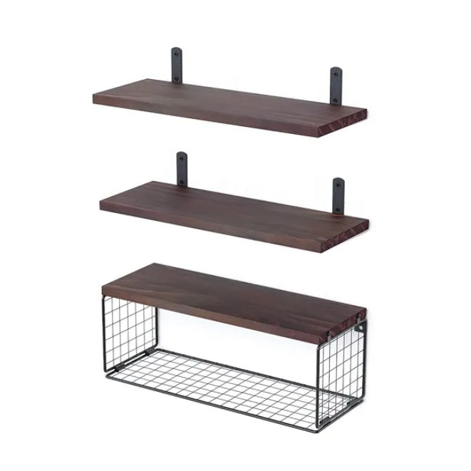 2 In 1 Floating Shelves Wall Mounted With Storage Basket
